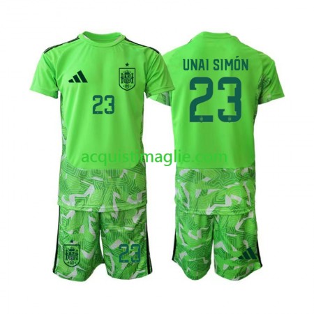 Divisa di Calcio Spagna Unai Simon 23 6th Portiere Bambino Mondiali 2026 Verde